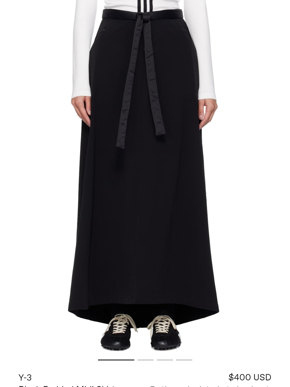 Y-3 Black Padded Maxi Skirt NWT Size M